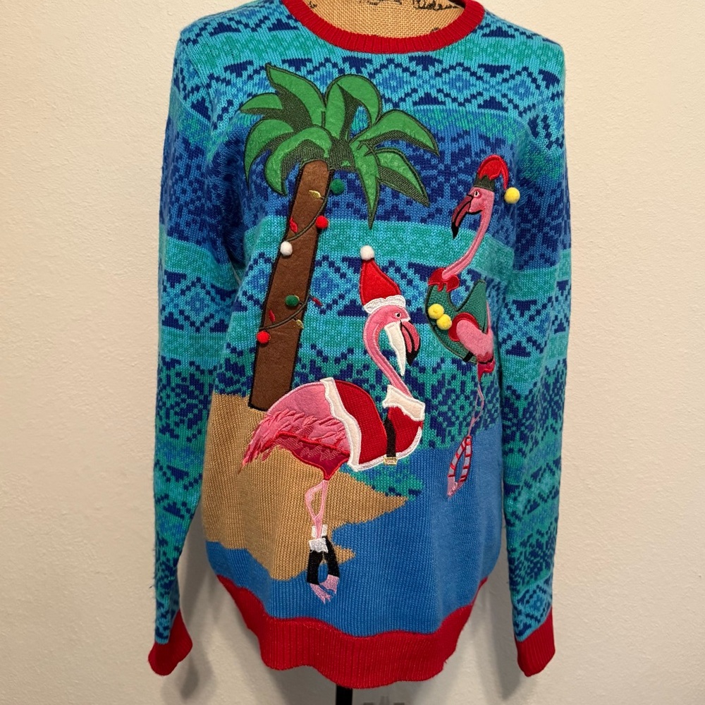 Flamingos Colorful Ugly Christmas Sweater Medium